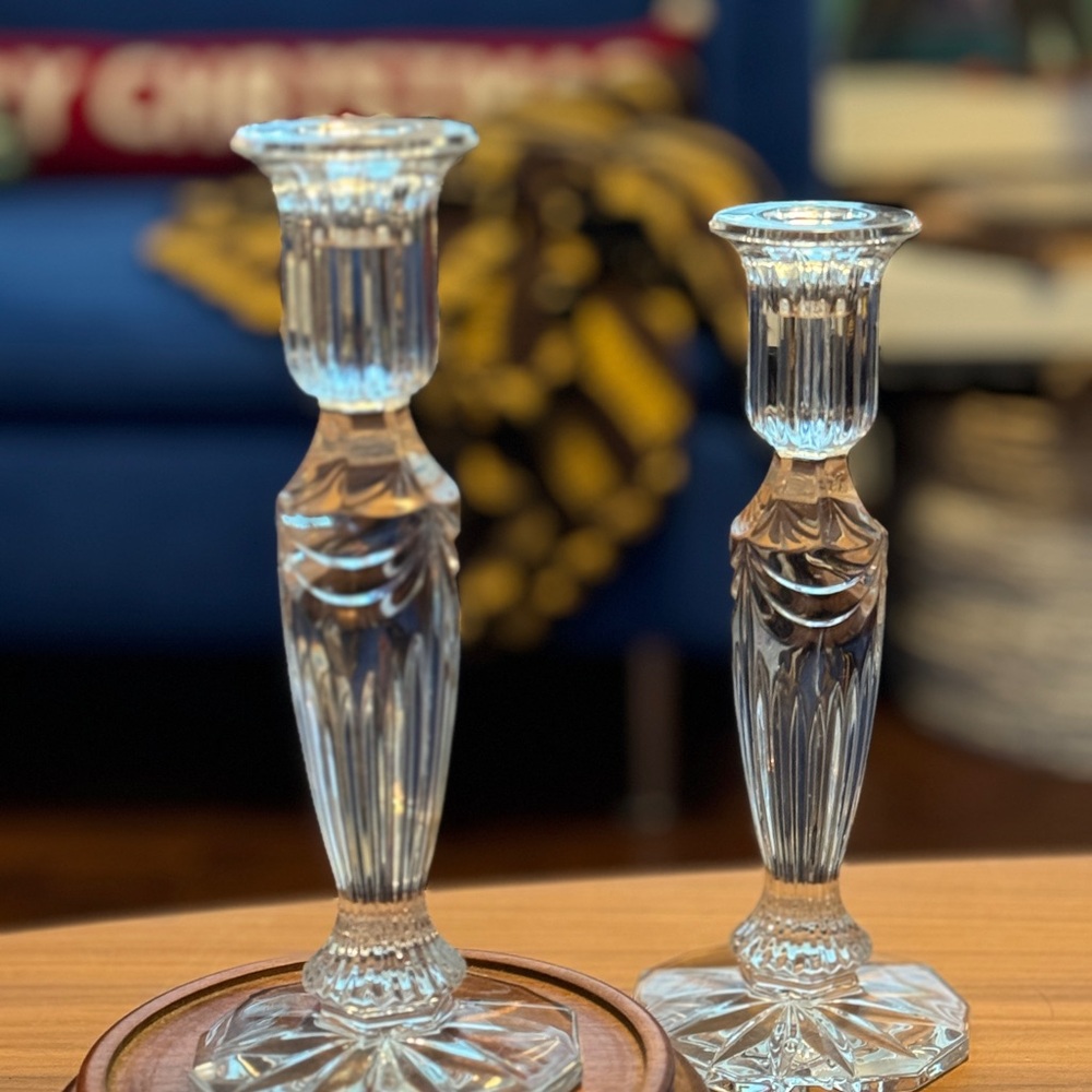 Set Waterford Crystal Pair of Prentiss Candlesticks Candle Holders 8-1/4"